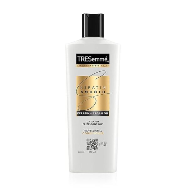 TRESemme Keratin Smooth, Conditioner, 190 Millilitre, For Smoother, Shinier Hair, With Keratin & Moroccan Argan Oil, Nourishes & Controls Frizz, Up To 72 Hours, For Men & Women